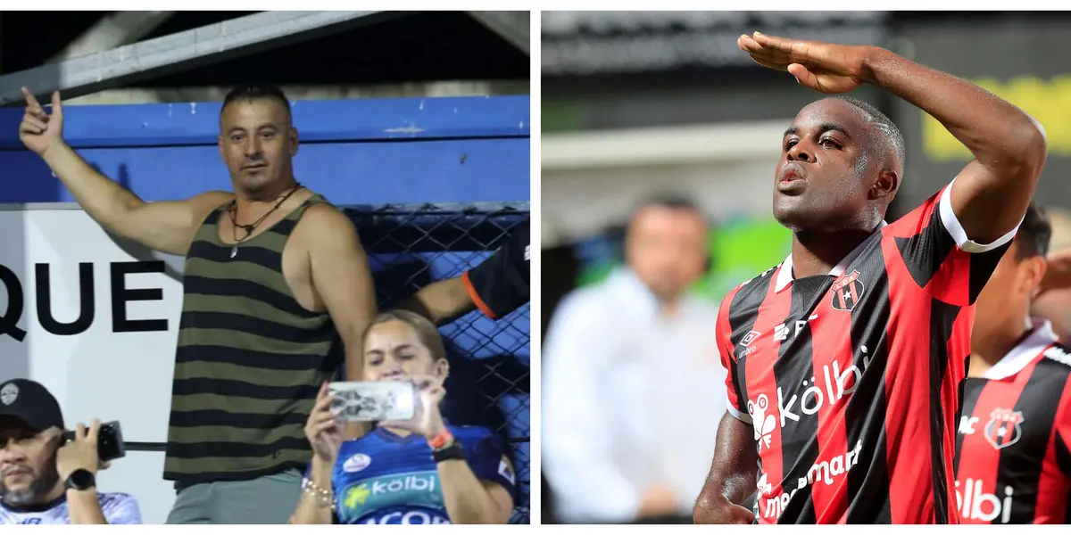 Joel Campbell y la persona que le gritó insultos racistas en el estadio. Foto: prensa LDA.