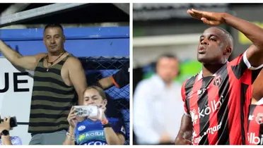 Joel Campbell y la persona que le gritó insultos racistas en el estadio. Foto: prensa LDA.