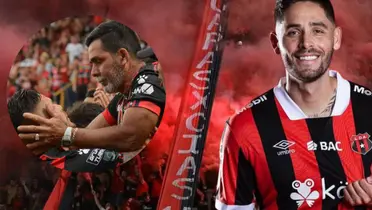 Jonathan Moya con Alajuelense, celebrando un gol con su padre. Foto: La República.