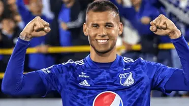 Juan Pablo Vargas celebrando un gol de Millonarios. Foto: Facebook Millonarios.