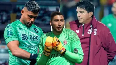 Kevin Chamorro y Vladimir Quesada con Donnarumma de frente. Foto: Futbol Centroamérica.